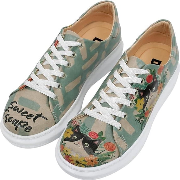 DOGO Wedge Sneakers for Women - Handmade and Vegan Leather Platform Sneakers for Women, Unique Chunky Sneakers Sweet Escape Design, Size 8