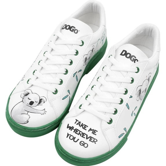 DOGO White Sneakers for Women - Handmade Women's Fashion Sneakers, Vegan Leather and Unique Design, Comfortable Shoes for Women, Ace Sneakers Koala Hug, Size 10.5