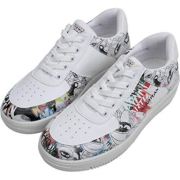 DOGO White Sneakers for Women - Handmade Women's Fashion Sneakers, Vegan Leather and Unique Design Dice Sneakers Marvin the Martian Stencil Design, Size 5