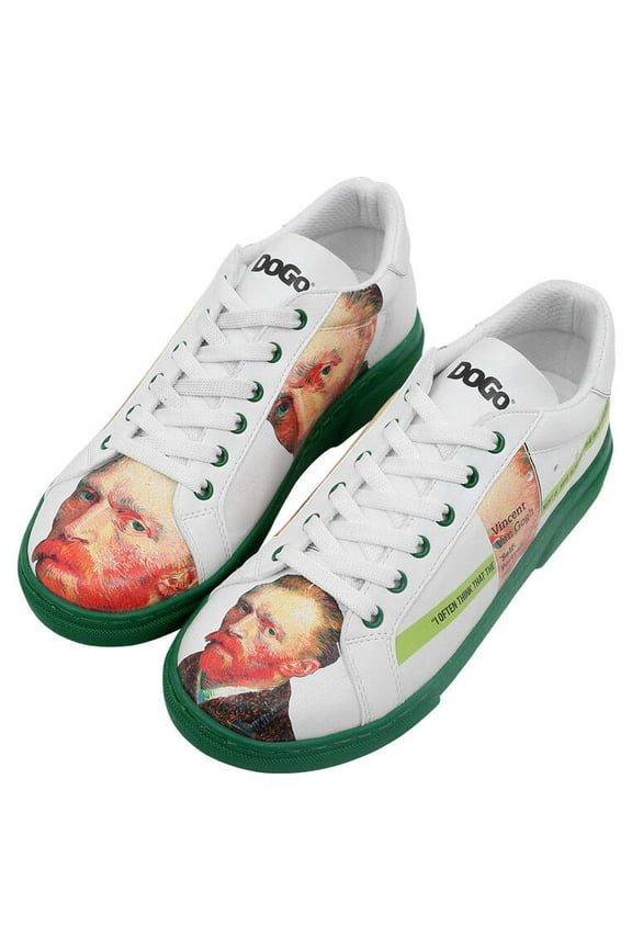 White Sneakers for Women - Handmade Women's Fashion Sneakers, Vegan Leather and Unique Design, Womens Sneakers Vincent Van Gogh Self Portrait Design, Size 5.5