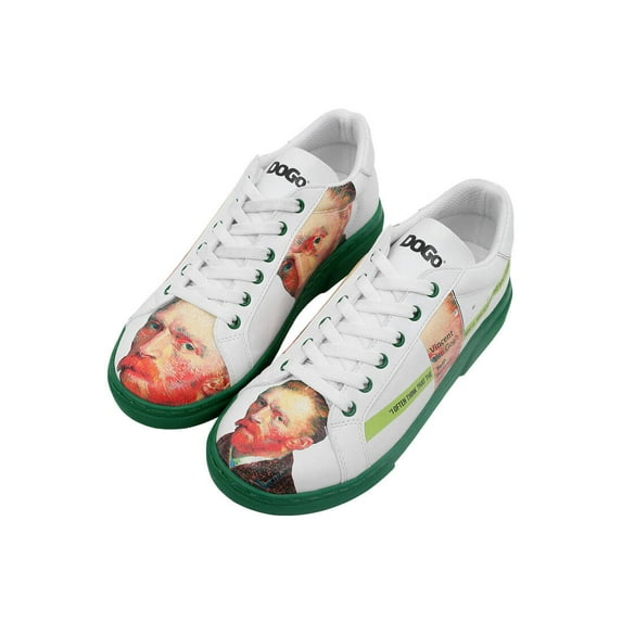 DOGO White Sneakers for Women - Handmade Women's Fashion Sneakers, Vegan Leather and Unique Design, Womens Sneakers Vincent Van Gogh Self Portrait Design, Size 8.5