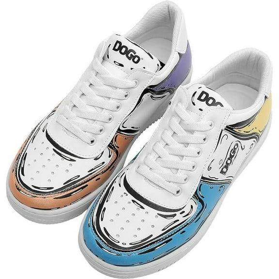 DOGO White Sneakers for Women - Handmade Women's Fashion Sneakers, Vegan Leather and Unique Design Dice Sneakers Dogo Sketch Design, Size 6