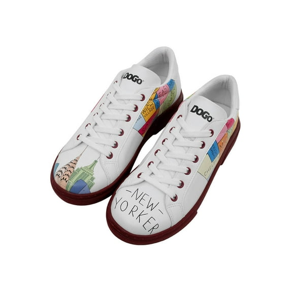 DOGO White Sneakers for Women - Handmade Women's Fashion Sneakers, Vegan Leather and Unique Design, Womens Sneakers Manhattan Design, Size 7.5