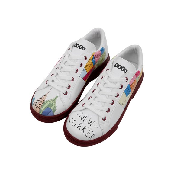 DOGO White Sneakers for Women - Handmade Women's Fashion Sneakers, Vegan Leather and Unique Design, Womens Sneakers Manhattan Design, Size 9.5