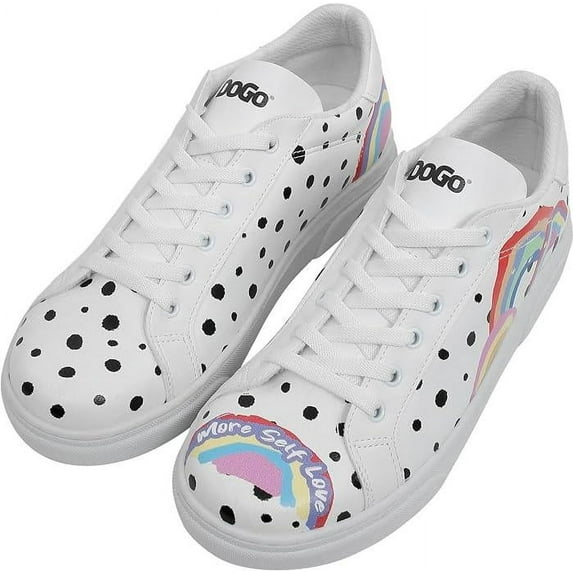 DOGO White Sneakers for Women - Handmade Women's Fashion Sneakers, Vegan Leather and Unique Design, Womens Sneakers More Self Love Design, Size 5.5