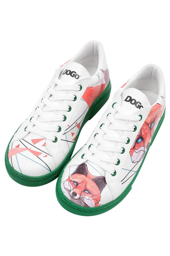 White Sneakers for Women - Handmade Women's Fashion Sneakers, Vegan Leather and Unique Design, Womens Sneakers Red Fox Design, Size 6.5
