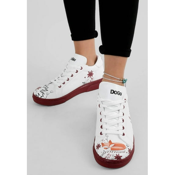 DOGO White Sneakers for Women - Handmade Women's Fashion Sneakers, Vegan Leather and Unique Design, Womens Sneakers Spirit Animal Design, Size 10.5