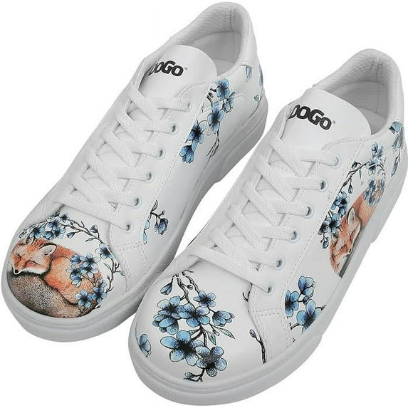 DOGO White Sneakers for Women - Handmade Women's Fashion Sneakers, Vegan Leather and Unique Design, Womens Sneakers Stay Clever Design, Size 5.5
