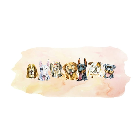 DOGS & PUPPIES - Multicolored Vinyl Pet Animals Decoration Different Dog Breeds Design Easy To Apply Home Bedroom Living Room Wall Decal Sticker 20" x 8"