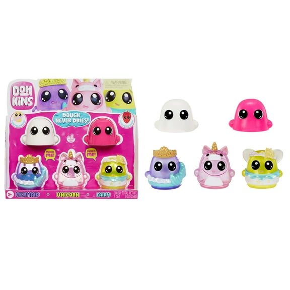 DohKins Fantasy Pack Characters, Mermaid, Unicorn, Fairy - Scented Dough that Never Dries, Ages 3+