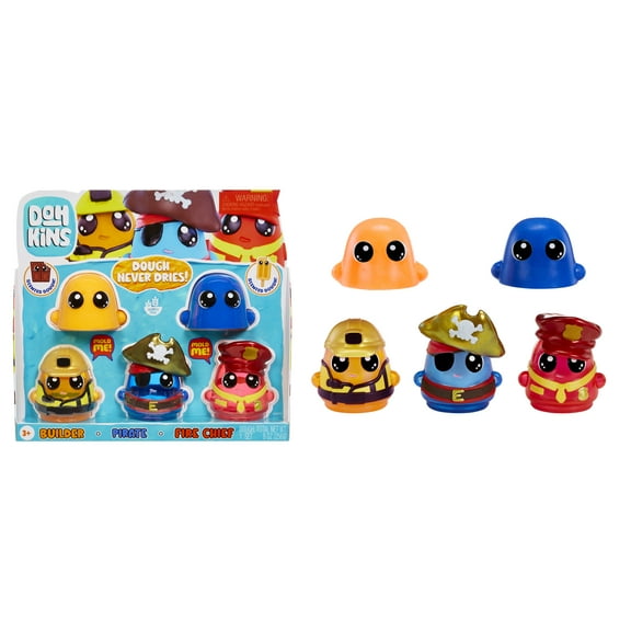 DohKins Hero Pack Characters, Builder, Pirate, Fire Chief - Scented Dough that Never Dries, Ages 3+