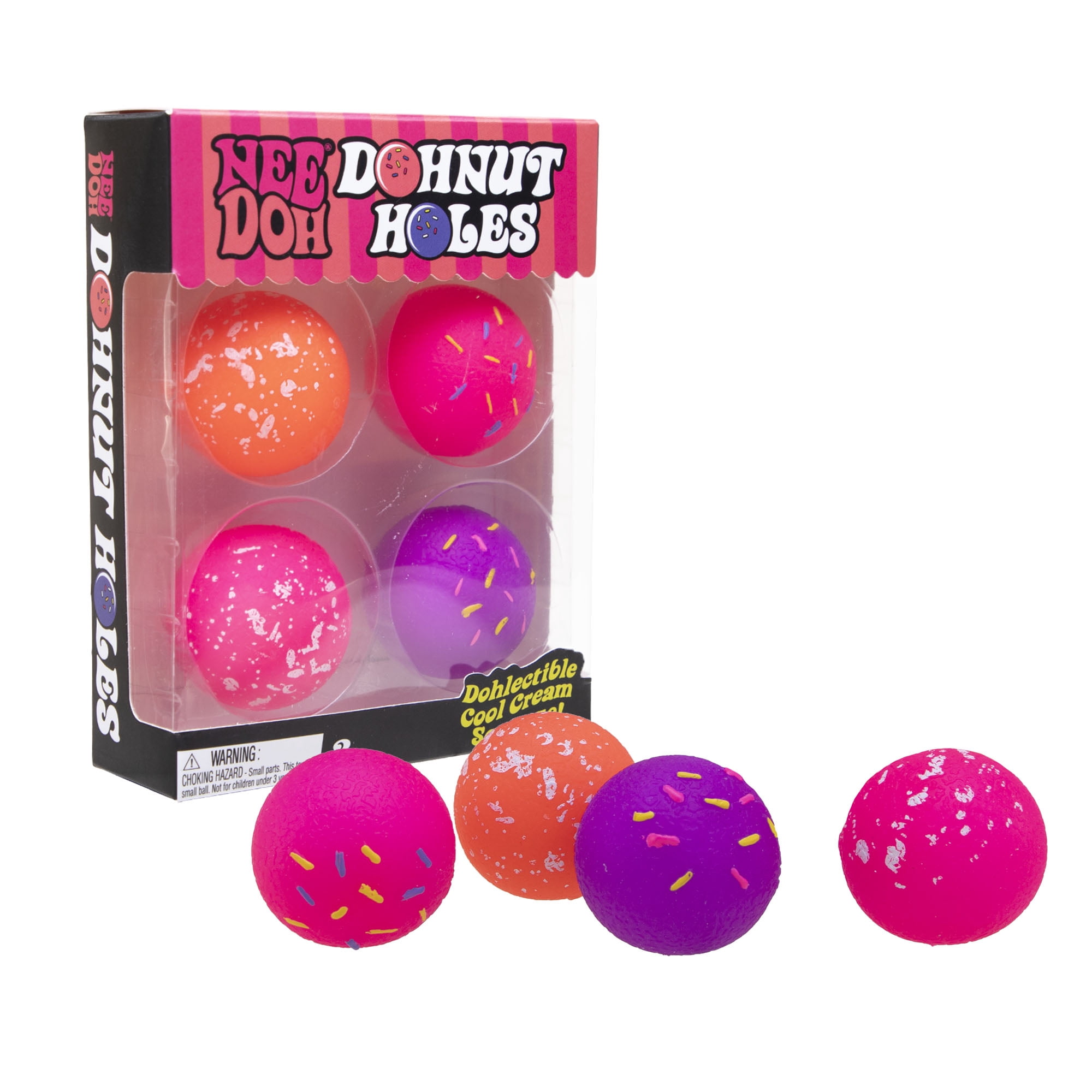 NeeDoh Donut Holes Sensory Squeeze Toy Set, 4 Pack Squishy Stress Balls with Dough Filling, Ages 3+