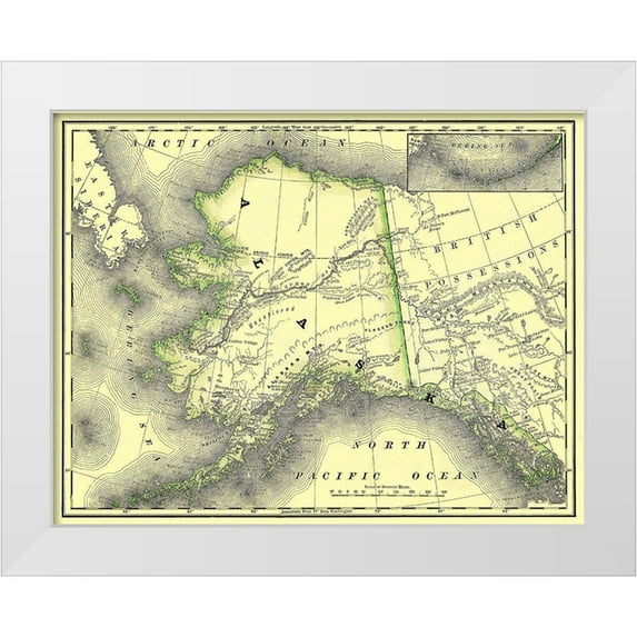 DOI 24x20 White Modern Wood Framed Museum Art Print Titled - Alaska - Dept of Interior 1879