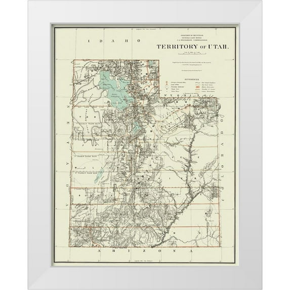 DOI 26x32 White Modern Wood Framed Museum Art Print Titled - Utah Territory - Dept of Interior 1879