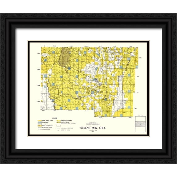 DOI 32x26 Black Ornate Wood Framed with Double Matting Museum Art Print Titled - Steens Mountain Central Oregon - DOI 1970