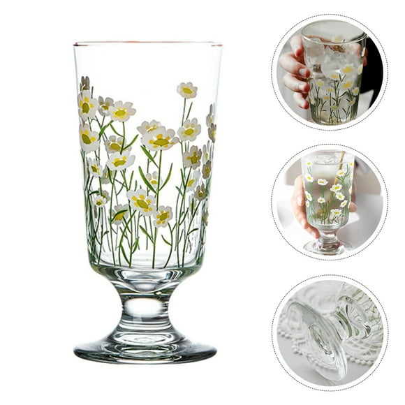 DOITOOL 1pc Retro Beverage Cups Daisy Glass Stemware Pastoral Style Milk Cup (200-300ml)