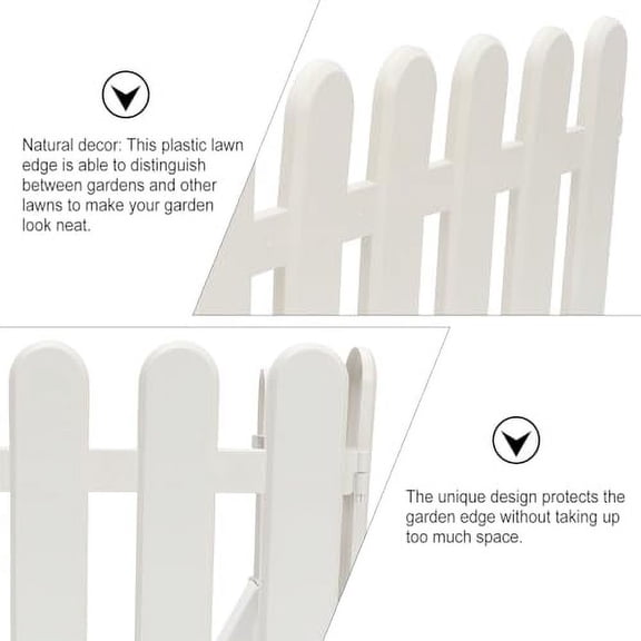 DOITOOL 2PCS Plastic Garden Edging Fence White Garden Picket Fence Border with 4 Base, Decor White Picket Fence Edging for Garden, Landscape Edging, Pathways or Flower Bed (White,