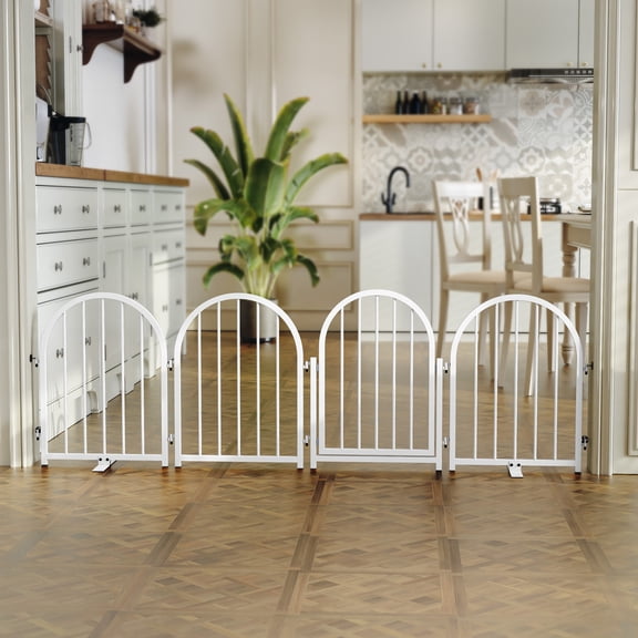 DOJJ 72 Inch Arched Metal Dog Gate with Door and 4 Detachable Panels for Doorways, Hallways and Indoor Use, black