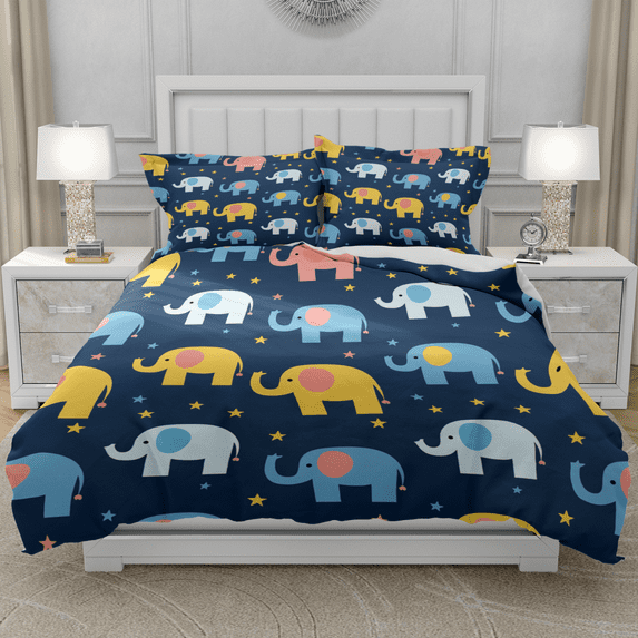 DOJLIO 3D Colorful Elephant Printed Duvet Cover Bedding Sets Full Size Cartoon Colorful Elephant Bedclothes Elephant Comforter Cover Set Colorful Cute Elephant Theme No Comforter