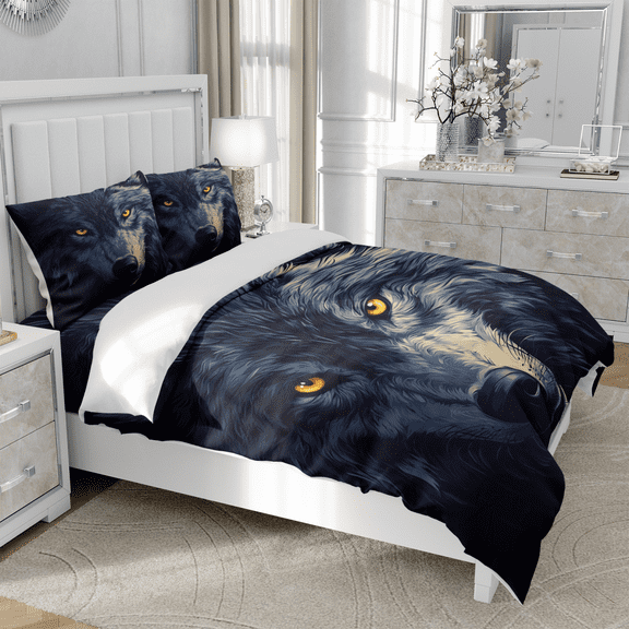 DOJLIO 3D Fierce Wolf Printed Duvet Cover Comforter Cover Set King Size Wild Gray Wolf Bedding Collection Gray Wolf King Home Decor Bed Duvet Cover Trendy Art Style No Comforter