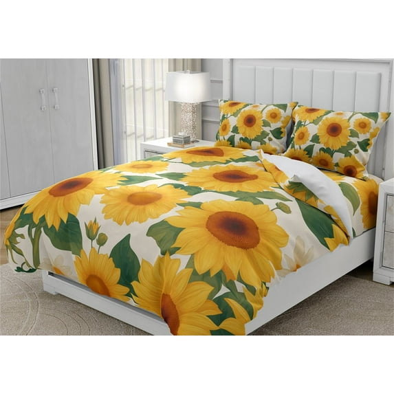 DOJLIO 3D Fresh style Sunflower Printed Duvet Cover Twin Size 3 Pcs Microfiber Comforter Cover Set Bedroom Decorative Floral Theme with 1 Comforter Cover 2 Pillowcases No Comforter