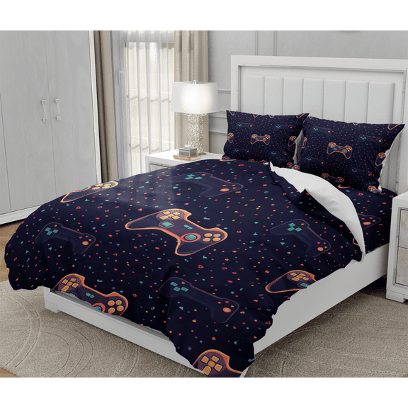 DOJLIO 3D Orange Gamepad Printed Bedding Sets Queen Size Cool Gamepad Bedspread Cover Orange Gamepad Quilt Cover Elegant Theme No Comforter