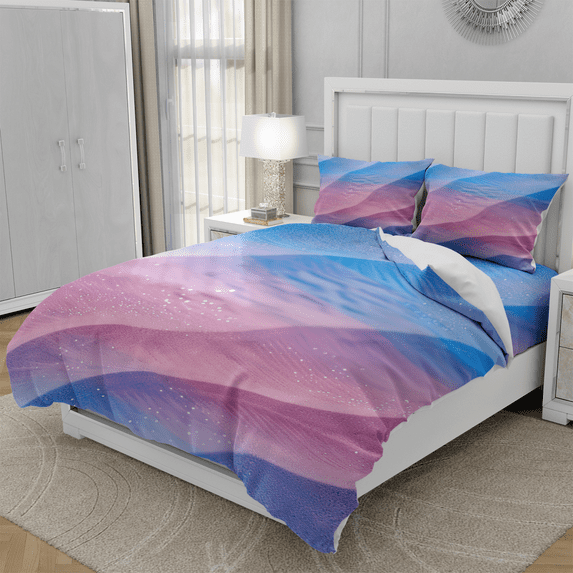 DOJLIO Desert Pattern Bedspread Cover Queen Size Dreamy Atmosphere Bed Duvet Cover Pink and Blue Desert Room Decor Comforter Cover Set Elegant Theme with 1 Comforter Cover 2 Pillowcases