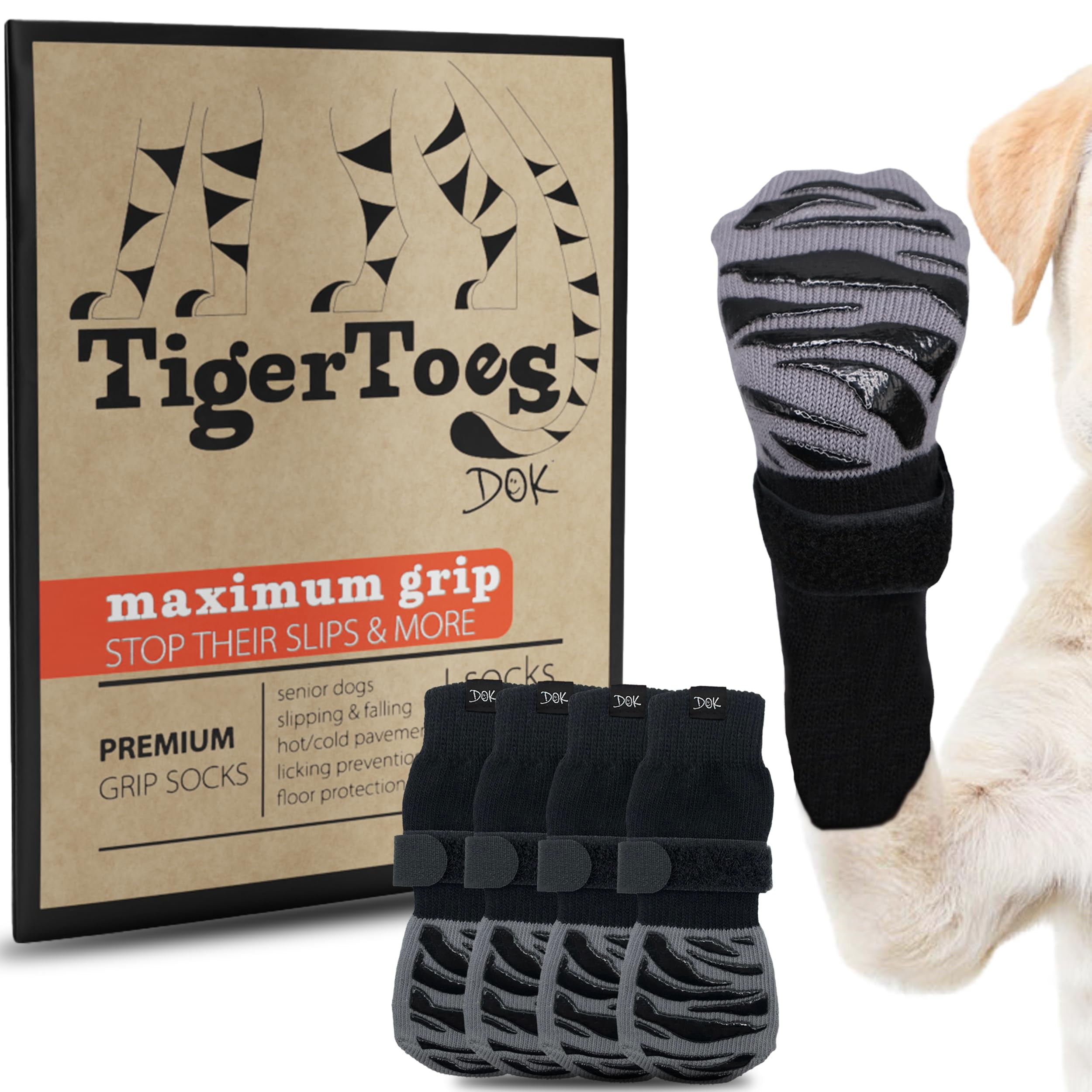 TigerToes Pink and Black Non-Slip Dog Socks for Large Breeds