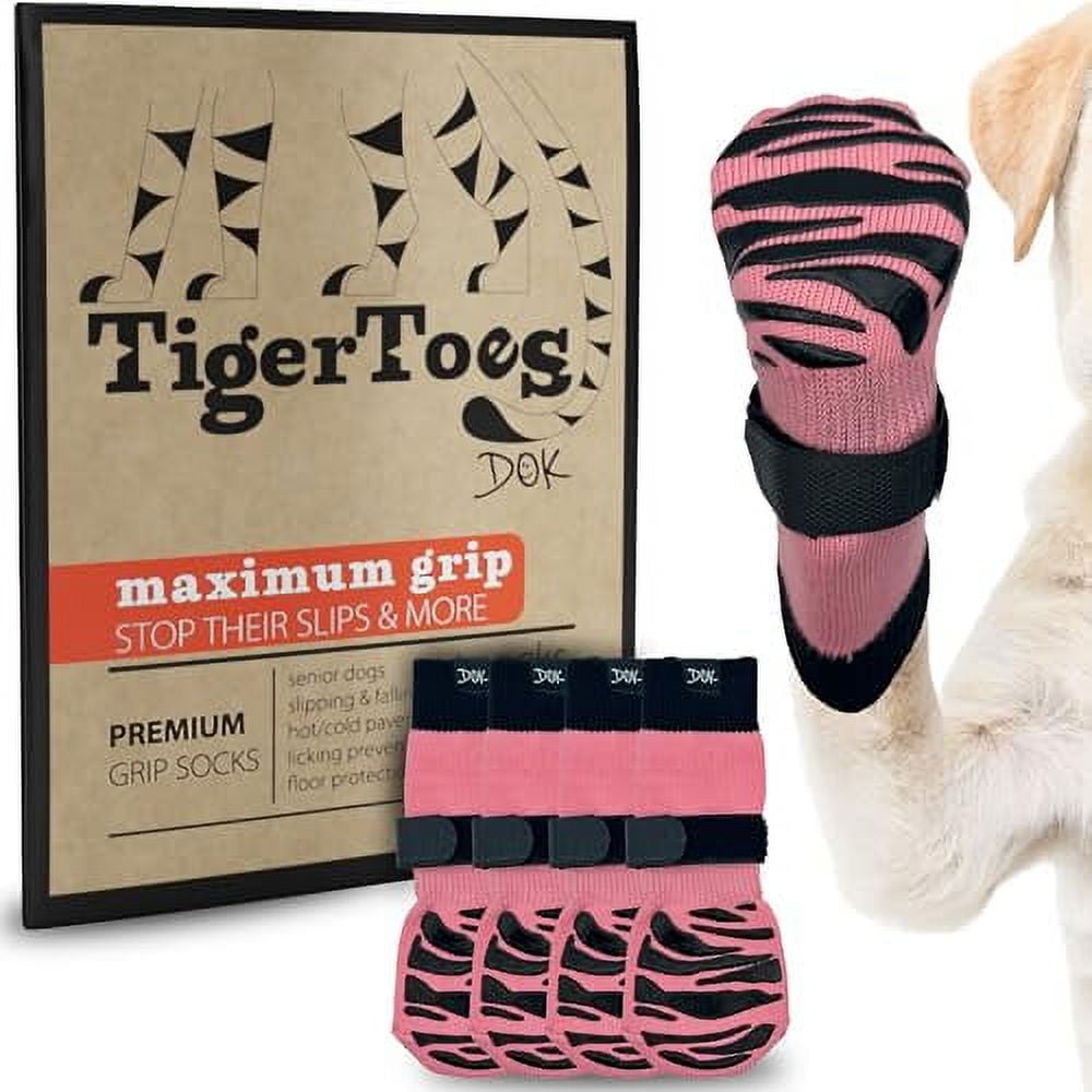 TigerToes Pink and Black Non-Slip Dog Socks for Large Breeds