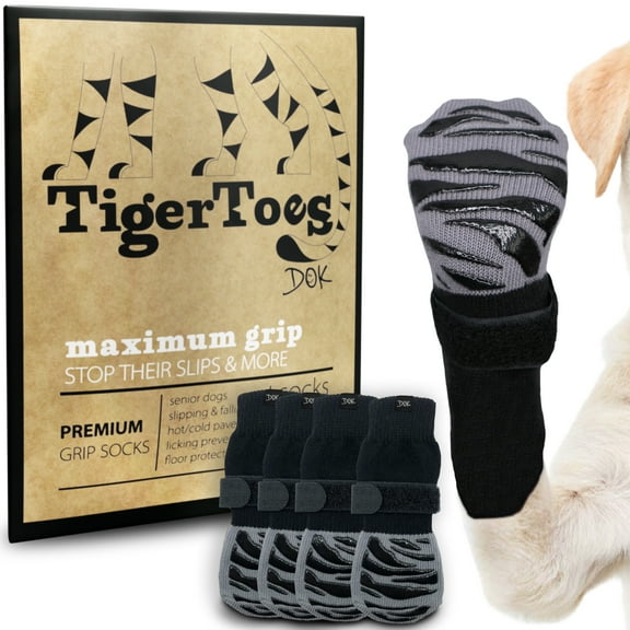 DOK TigerToes Premium Non Slip Dog Socks for Hardwood Floors - Size Medium