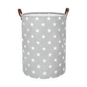 DOKEHOM 20-Inches Freestanding Laundry Basket with Lid, Collapsible Large Drawstring Clothes Hamper Storage with Handle (Grey Star, L)