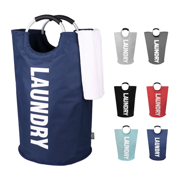 DOKEHOM 90L Large Laundry Basket, Collapsible Laundry Bag, Foldable Laundry Hamper, Folding Washing Bin (Dark Blue)