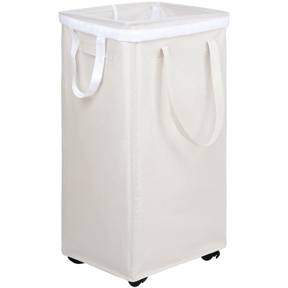 DOKEHOM 90L X-Large Laundry Basket with Removable Wash Bag on Wheels, Collapsible Rolling Laundry Hamper, Foldable Clothes Organizer, Folding Washing Bin (Beige)