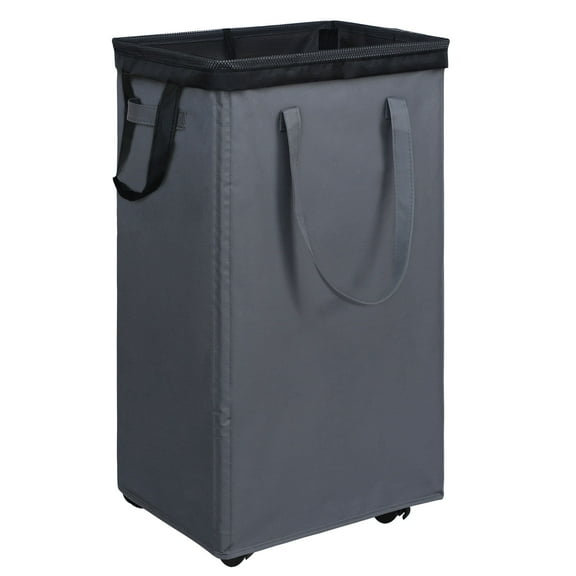 DOKEHOM 90L X-Large Laundry Basket with Removable Wash Bag on Wheels, Collapsible Rolling Laundry Hamper, Foldable Clothes Organizer, Folding Washing Bin (Grey)