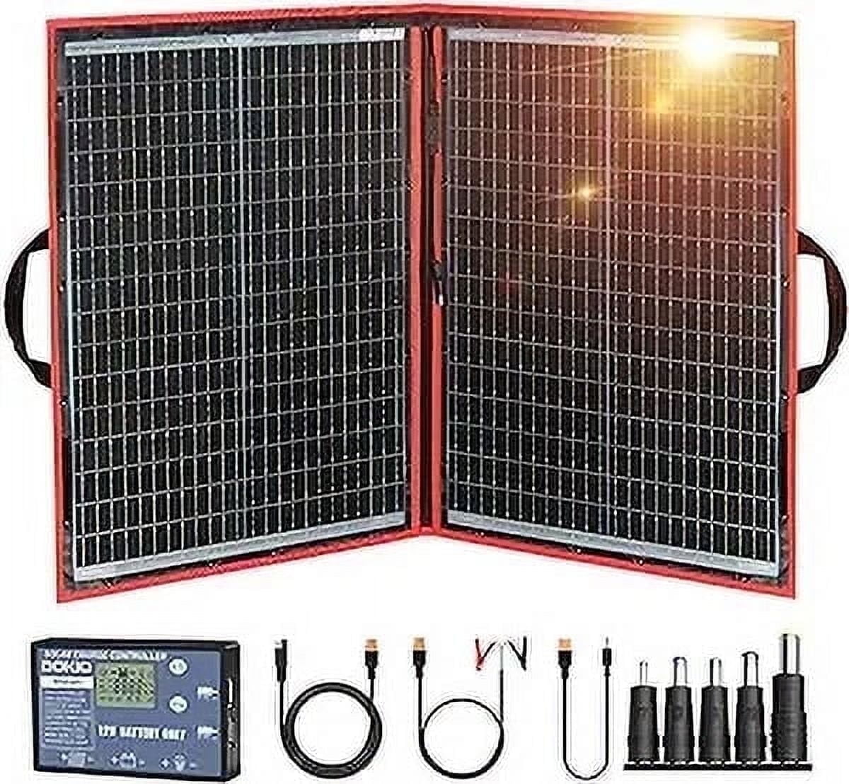 DOKIO 110W 18V Portable Foldable Solar Panel Kit, Solar Controller, USB Charging