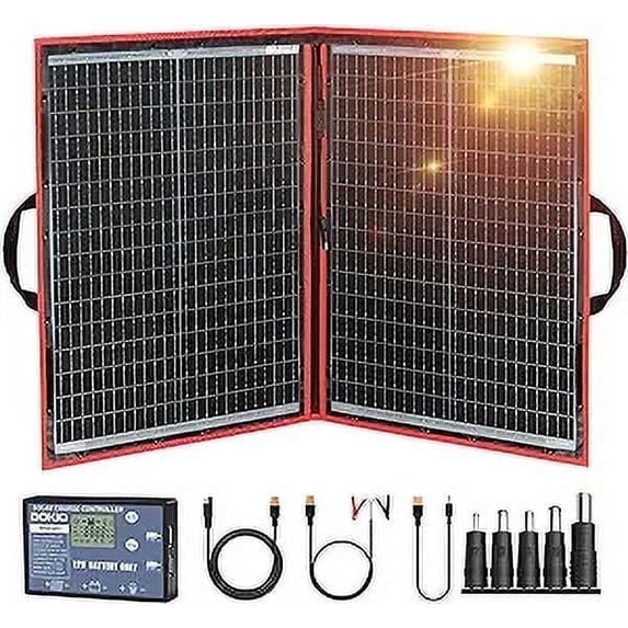 DOKIO 110W 18V Portable Foldable Solar Panel Kit, Solar Controller, USB Charging