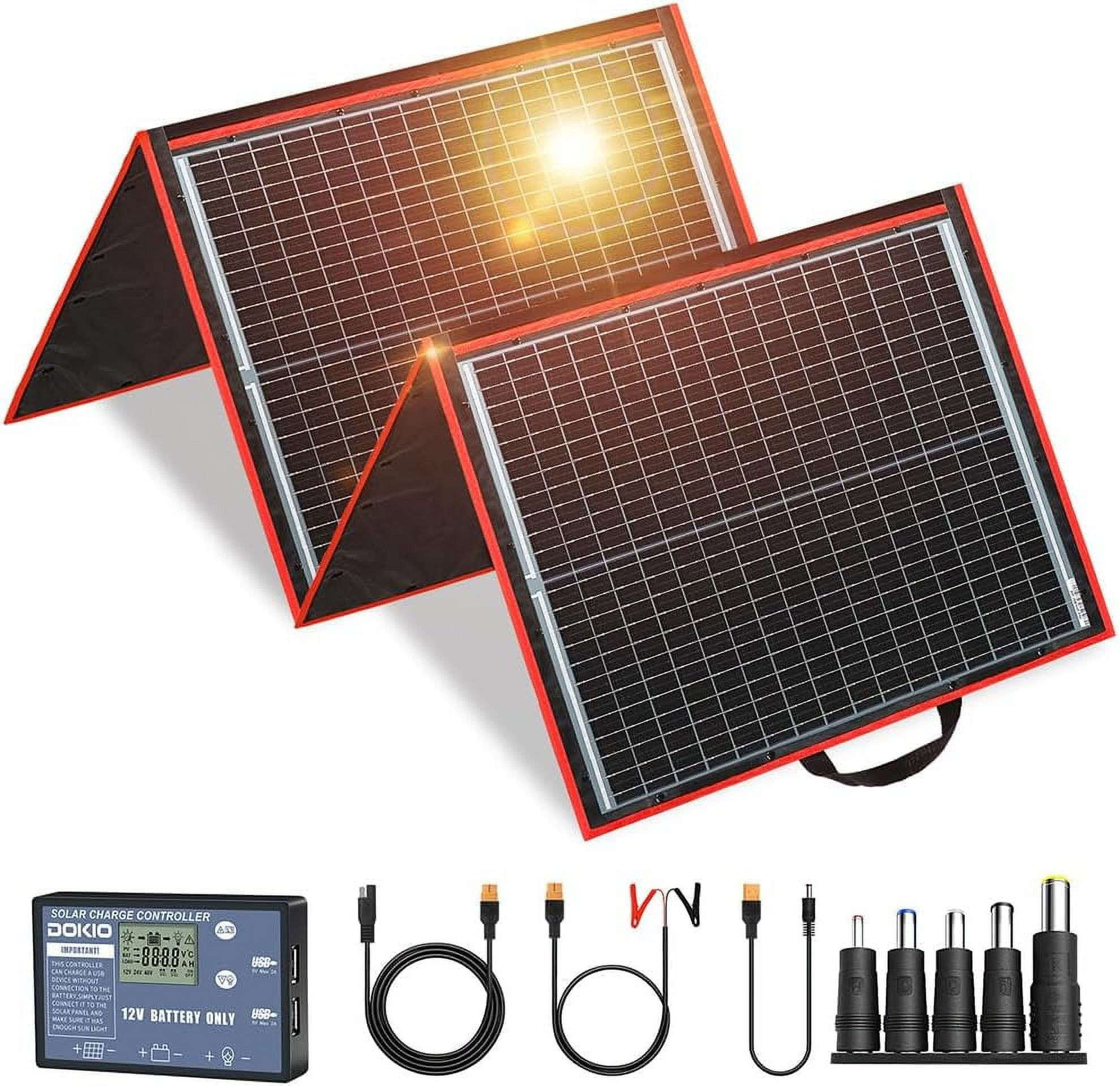 DOKIO 160W 18V Portable Solar Panel Kit (ONLY 9lb) Folding Solar Charger with 2 USB Outputs for 12v Batteries/Power Station AGM LiFePo4 RV Camping Trailer Car Marine