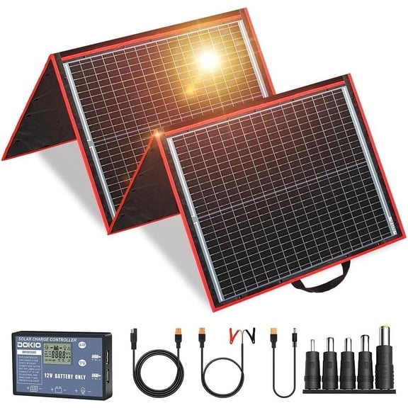 DOKIO 160W 18V Portable Solar Panel Kit (ONLY 9lb) Folding Solar Charger with 2 USB Outputs for 12v Batteries/Power Station AGM LiFePo4 RV Camping Trailer Car Marine