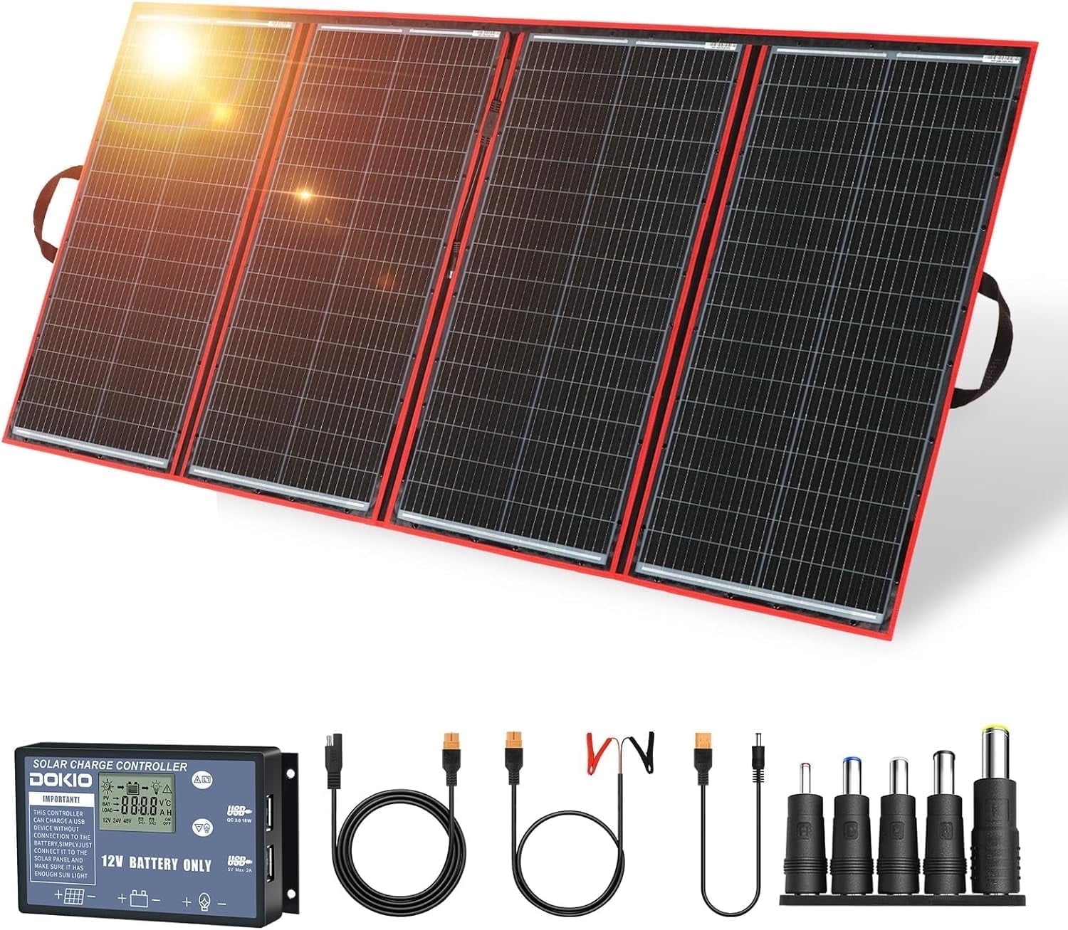 DOKIO 300 Watts 12 Volts Monocrystalline Foldable Solar Panel with Inverter Charge Controller for RV Camping Canavas