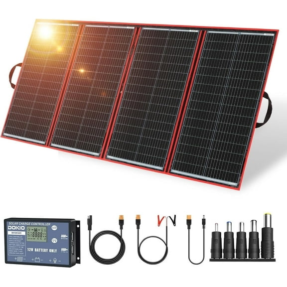 DOKIO 300 Watts 12 Volts Monocrystalline Foldable Solar Panel with Inverter Charge Controller for RV Camping Canavas