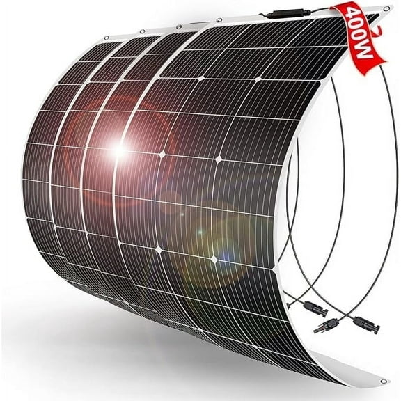 DOKIO Flexible Solar Panel 4x100w(400w) Semi-Flexible Bendable 12V Monocrystalline Off-Grid for RV Boat Cabin Van Car and Caravan RV Boat Camper