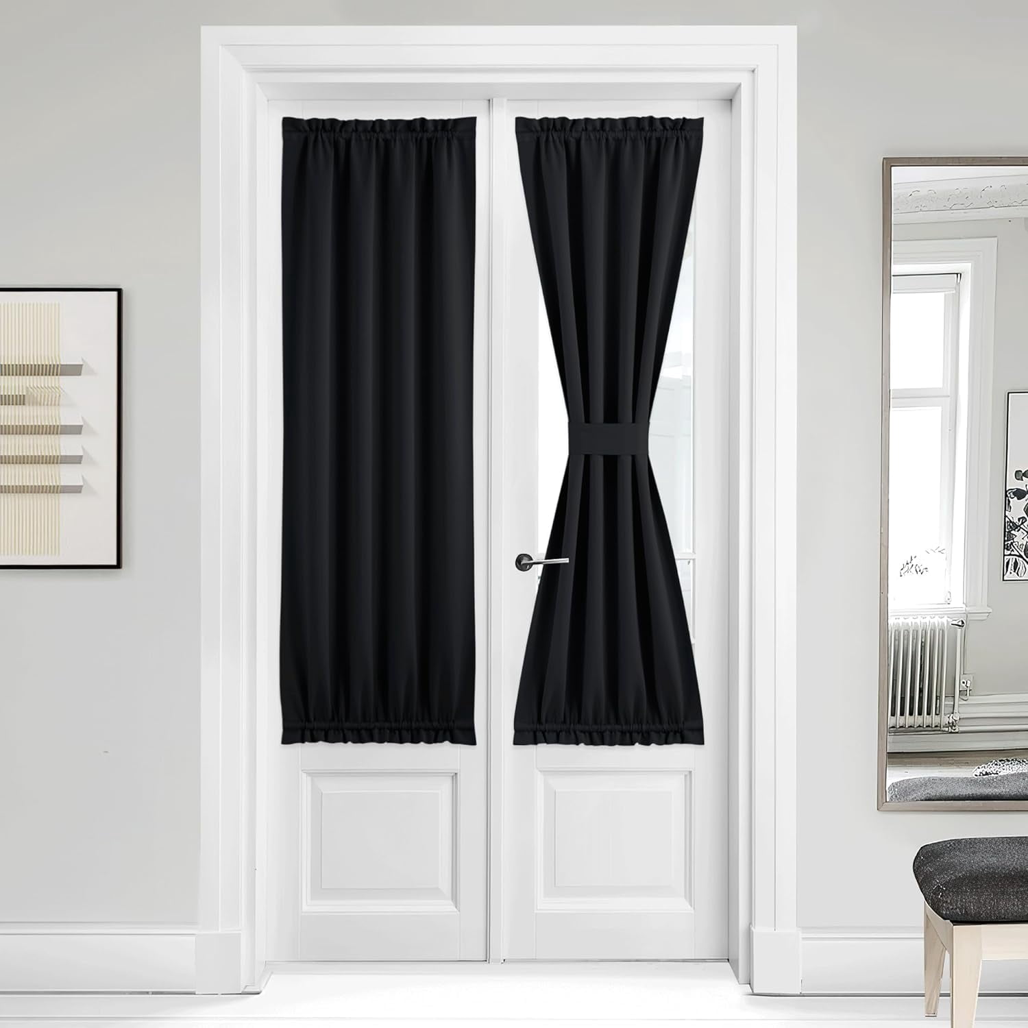 DOKIRO-French Door Curtains 64 inch Length - Dual Rod Pocket Blackout