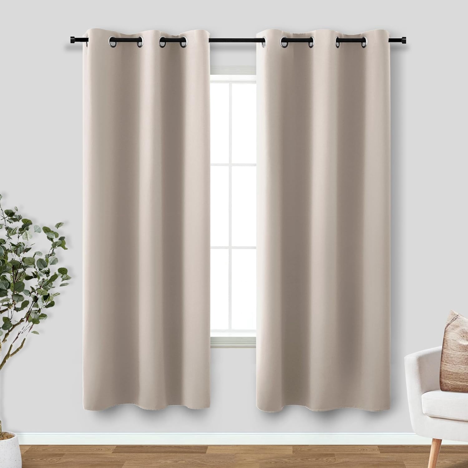 DOKIRO-Greige Beige Curtains 63 Inch Length,Grommet Blackout Darkening