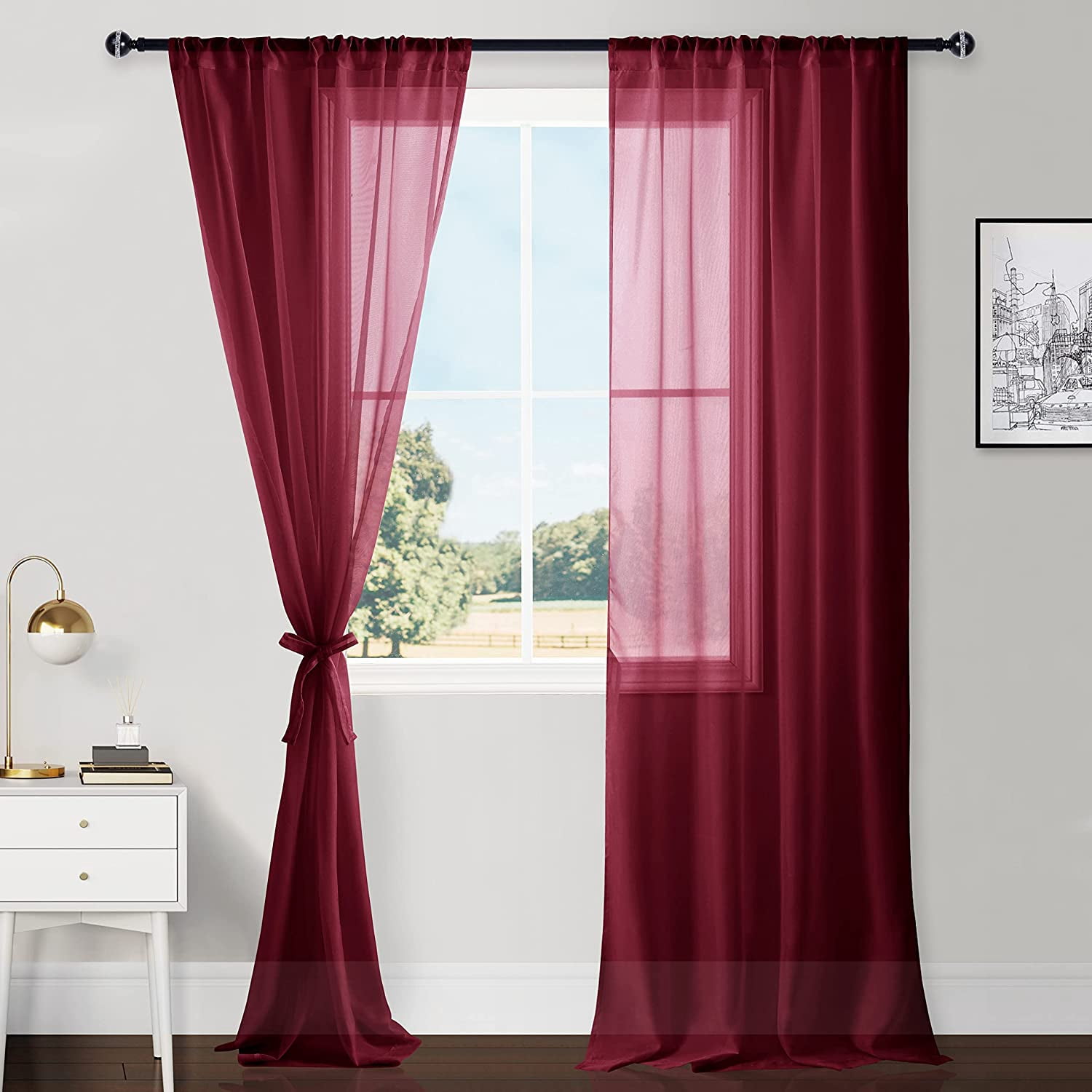 DOKIRO-Sheer Curtains 96 Inches Long with Tiebacks, Lightweight Light ...