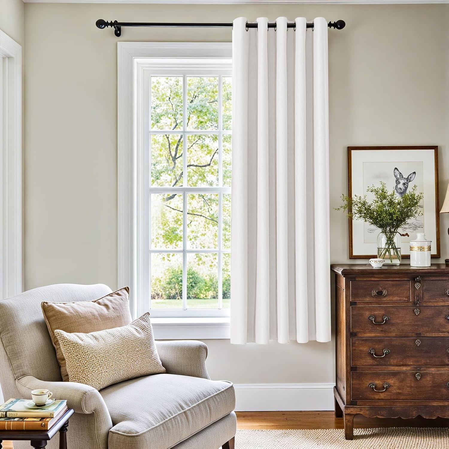 DOKIRO-White Curtain 63 Inch Length Light Filtering Curtain for Living ...