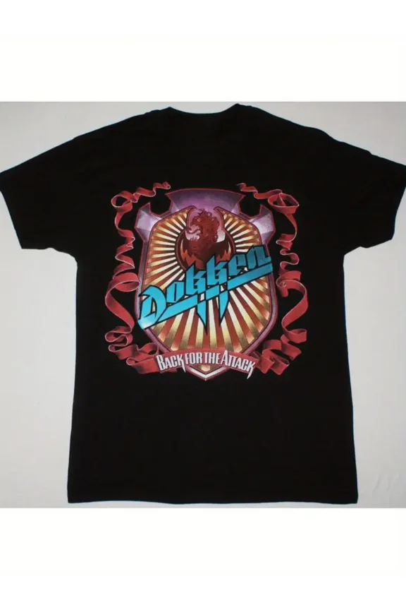 Men's Black "Back for the Attack" Graphic T-Shirt - 100% Cotton Regular Fit Rock Band Tee with Bold Logo & Flame Design,