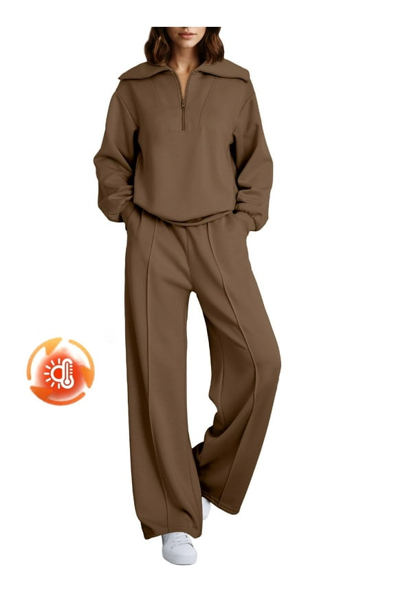 2 Piece Outfits for Women Sweatsuits Sets Half Zip Sweatshirt Matching Wide Leg Sweatpants Tracksuit with Pockets
