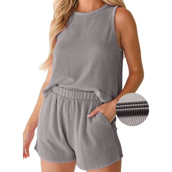 DOKOTOO 2 Piece Outfits for Women Lounge Sets Casual Crewneck Sleeveless Tops and High Waisted Shorts Summer Matching Set