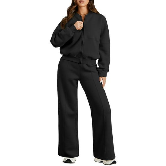 DOKOTOO 2 Piece Outfits for Women Sweatsuits Oversized Fleece Sweatsuit Zip up Long Sleeve Sweatshirt Wide Leg Sweatpants Tracksuit