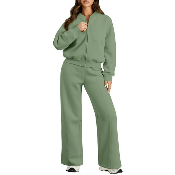 DOKOTOO 2 Piece Outfits for Women Sweatsuits Oversized Fleece Sweatsuit Zip up Long Sleeve Sweatshirt Wide Leg Sweatpants Tracksuit